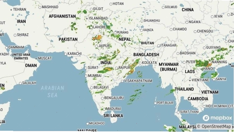 Kolkata weather radar showing rainfall