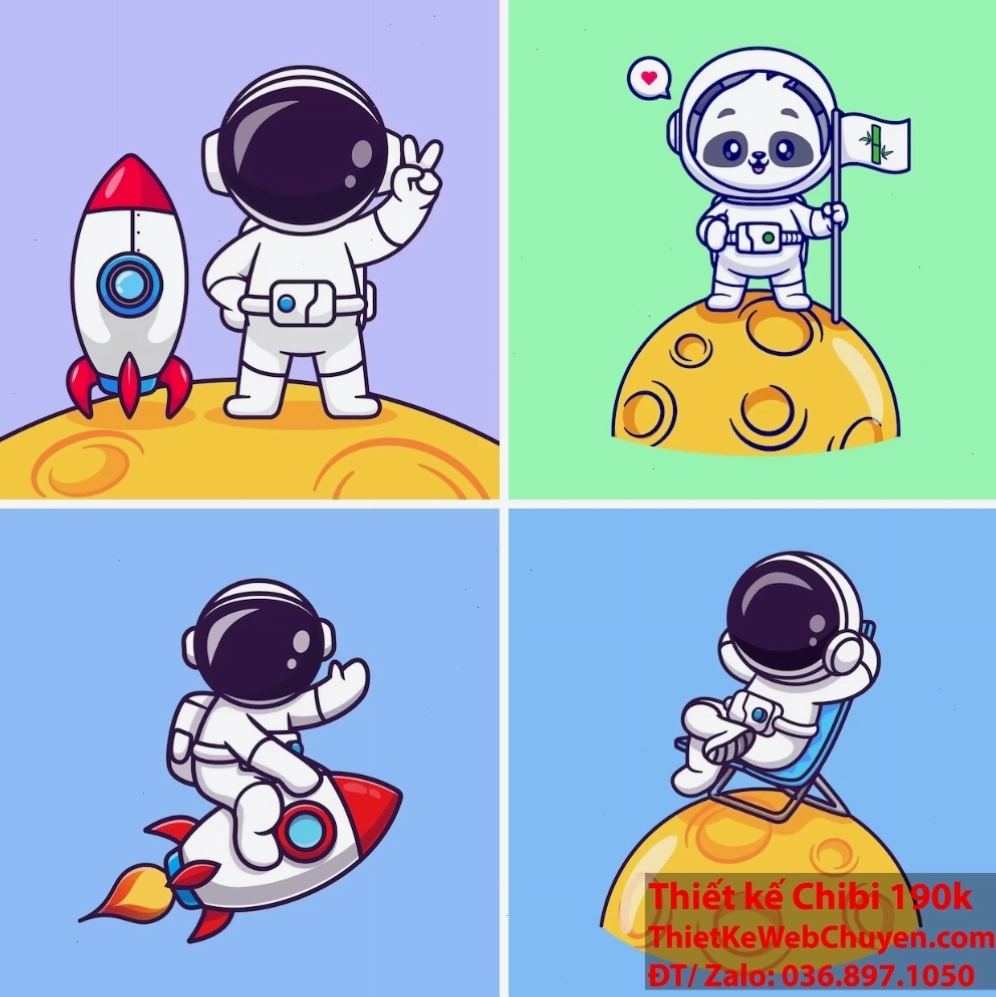Phi hành gia chibi thám hiểm không gian đầy màu sắc và kỳ diệu